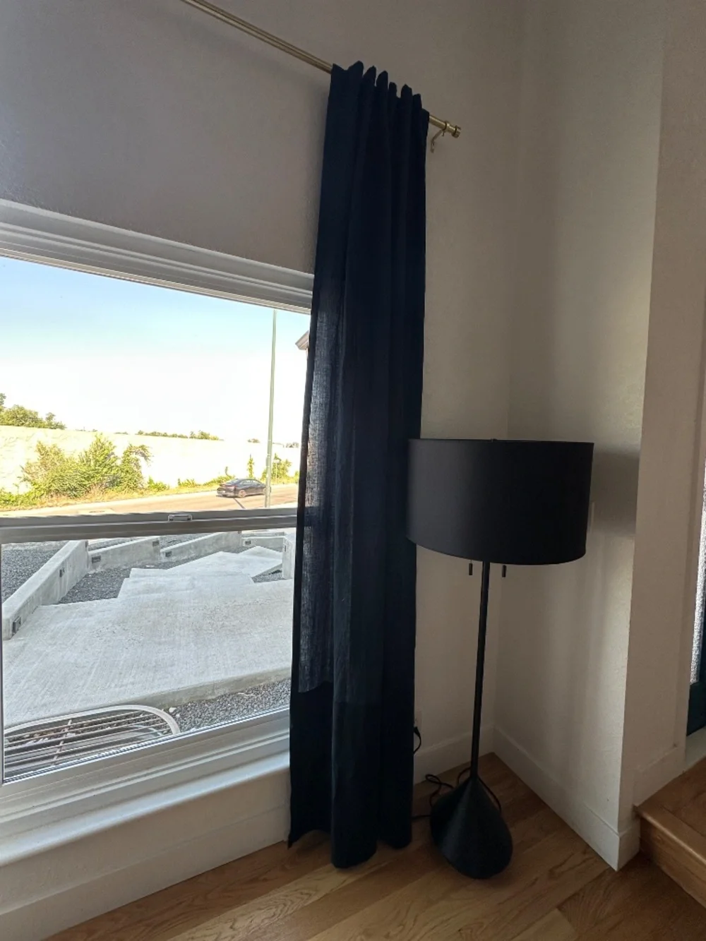 West Elm Navy Linen Velvet Colorblock Curtain Panel Rod Pocket 48 x 108